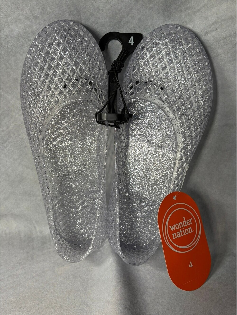Wonder Nation Girls Size 4 Clear Silver Glitter Jelly Ballet Flats Shoes NWT